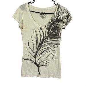 Stranded Womens Ivory Short Sleeves Peacock Feather Print T Shirt Size Small